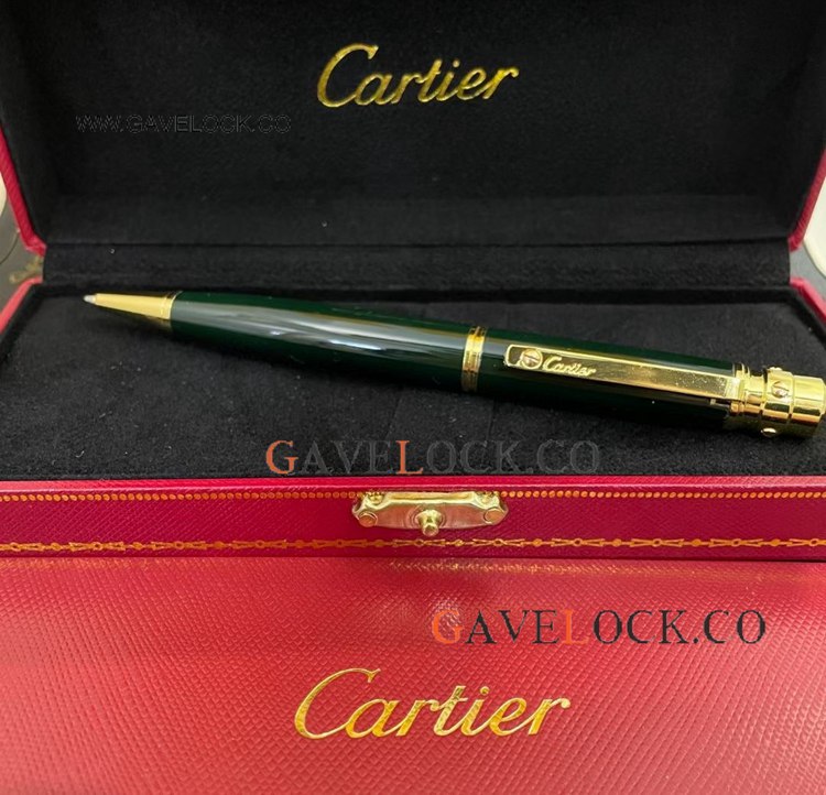 Worldwide Shipping Copy Cartier Santos Green Gold Ballpoint
